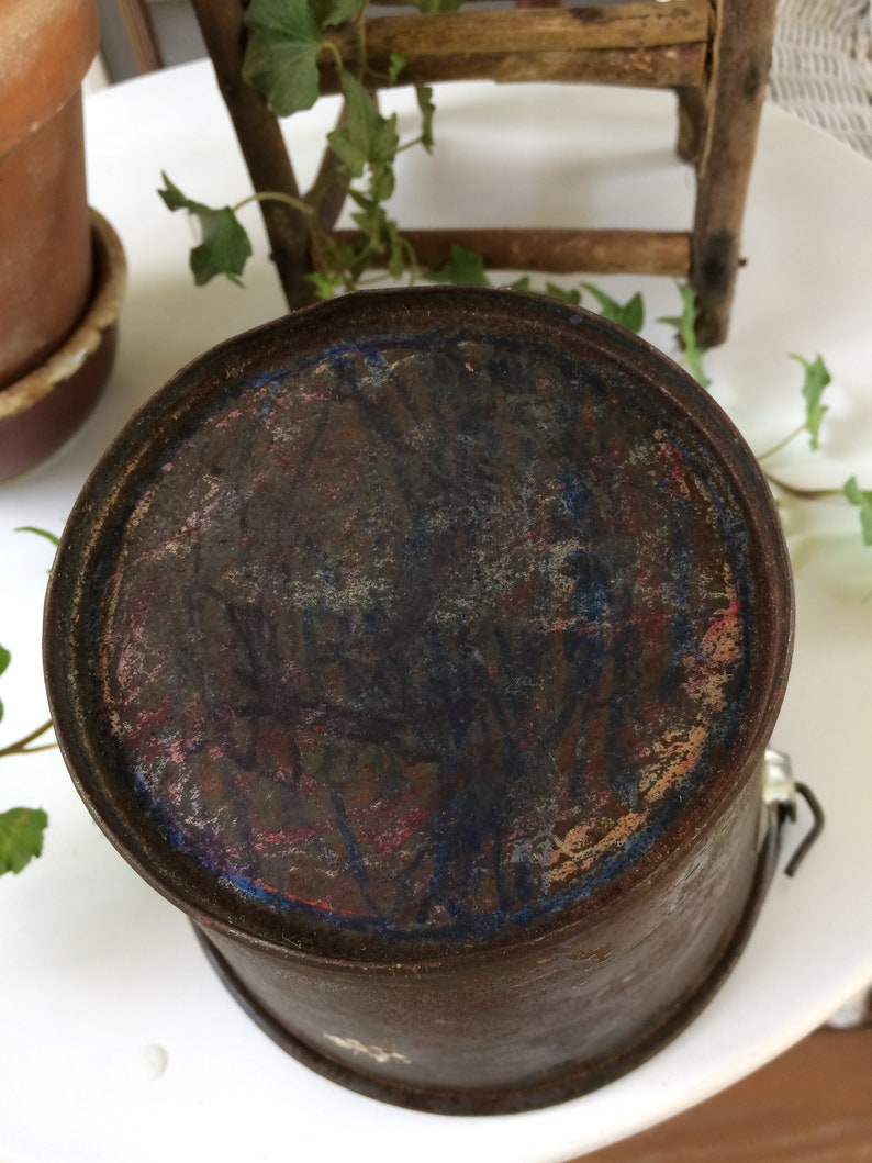 Vintage Small Tin Bucket 1940/'s Garden Decor Wedding Decor Flower Girl Bucket