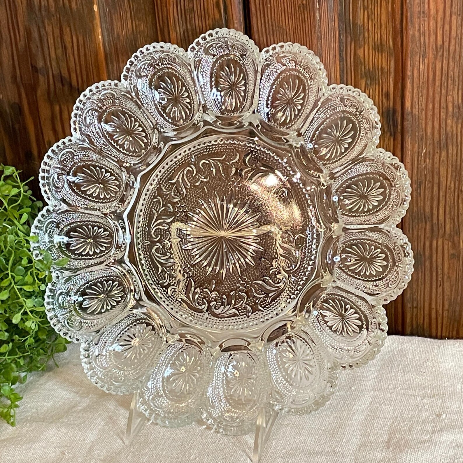 Vintage Heavy Pressed Glass 15-Slot Egg Tray
