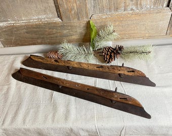 Antique Pair Wood and Iron Very Long Ice Skates: 1800's to Very Early 1900's