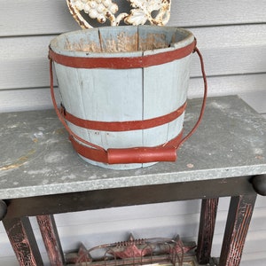 Antique Wooden Bucket 1920's Painted Wooden Bucket with Bale Handle image 9