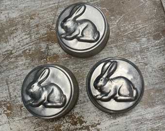 Vintage Lot of 3 Rabbit Molds 1960's Aluminum Bunny Gelatin, Candy, Crafting Molds