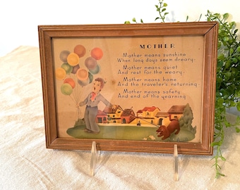 Vintage Framed "Mother" Motto Poem: 1950's Framed