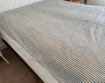 Vintage Ticking Mattress Cover 1930's or 1940's Blue and White Cotton Ticking Cover for Mattress