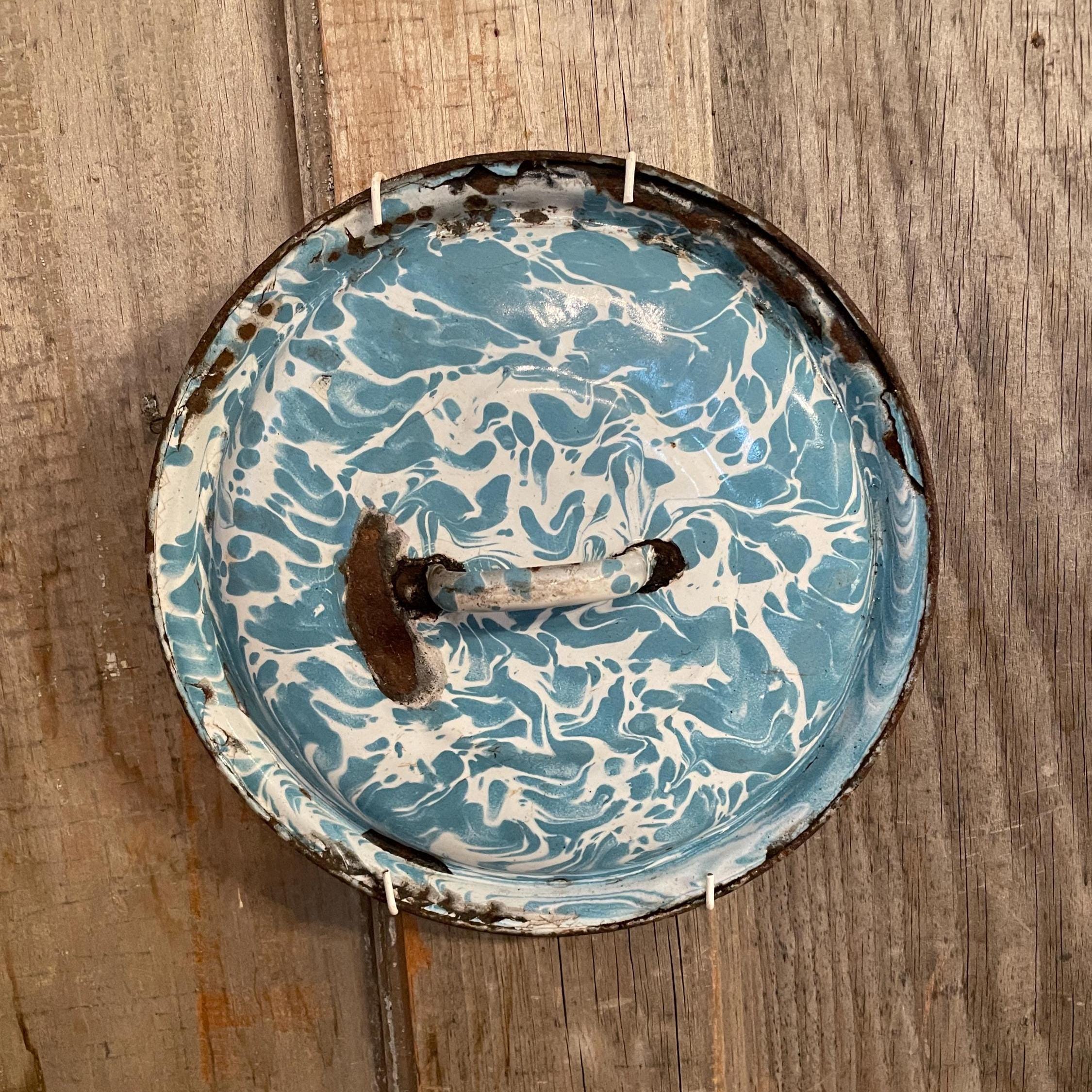 Vintage Blue Swirl Enamelware Lid - Etsy