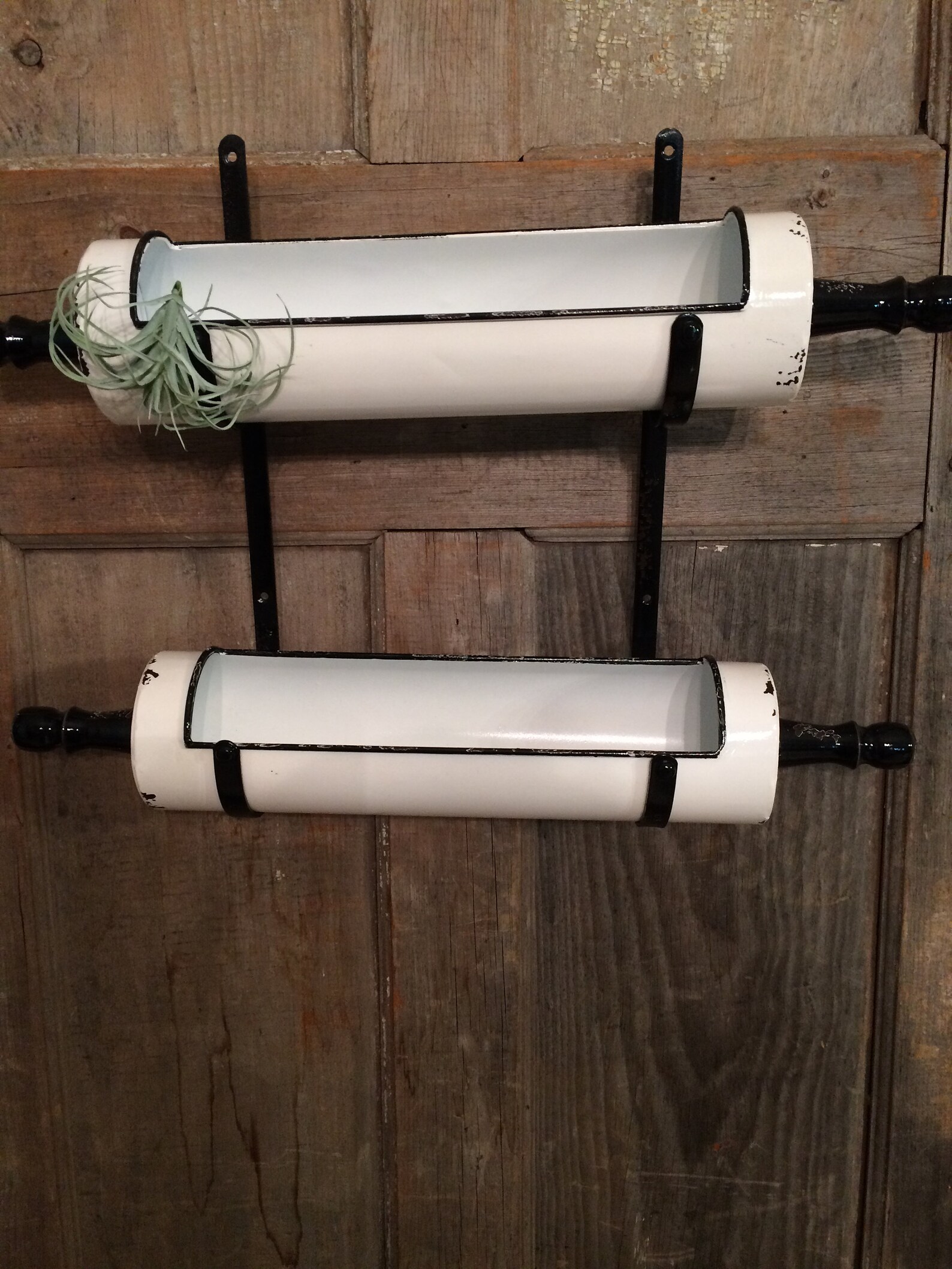 Vintage Enamelware Wall Planter Rolling Pin Planter Black and Etsy