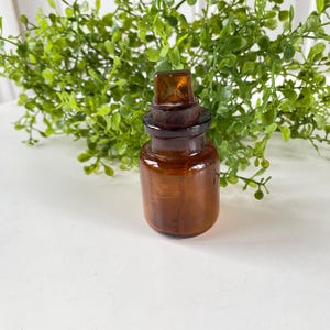 Antique Tiny Apothecary Bottle with Glass Stopper, Dark Amber Glass Pharmacy Bottle, Brown Glass Bottle