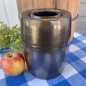 Antique 2 Quart Canning Crock, Late 1800&#39;s to Early 1900&#39;s Apple Butter Crock, Brown Stoneware Preserve Crock