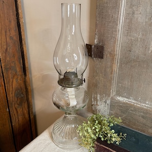 Vintage Clear Glass Oil Lamp with Globe, Burner and Wick, Vintage Kerosene Lamp
