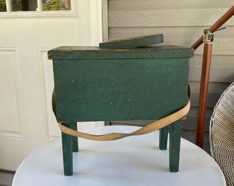 Vintage Shoe Shine Box with Original Green Paint 1940s Wooden Box Farmhouse Decor