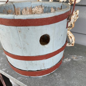 Antique Wooden Bucket 1920's Painted Wooden Bucket with Bale Handle image 2