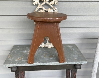 Vintage Stool 1920's to 1940's Arts and Crafts, Moorish Style Stool or Plant Stand with Old Brown Paint