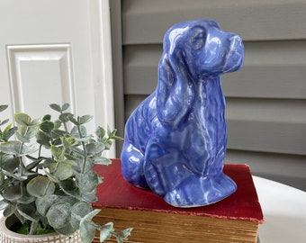 Vintage Blue Spaniel Dog Planter 1950's Ceramic Dog Planter, Maceta de flores