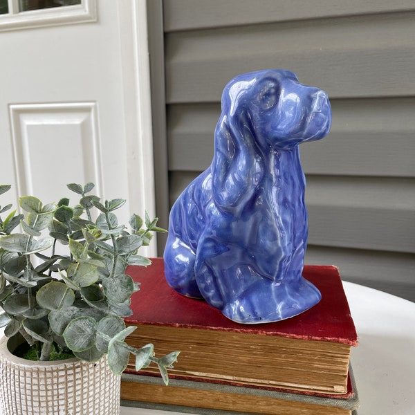 Vintage Blue Spaniel Dog Planter 1950's Ceramic Dog Planter, Flower Pot