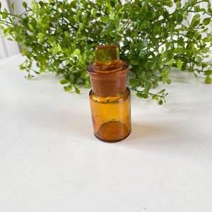 Antique Tiny Apothecary Bottle with Glass Stopper, Light Amber Glass Pharmacy Bottle, Brown Glass Bottle