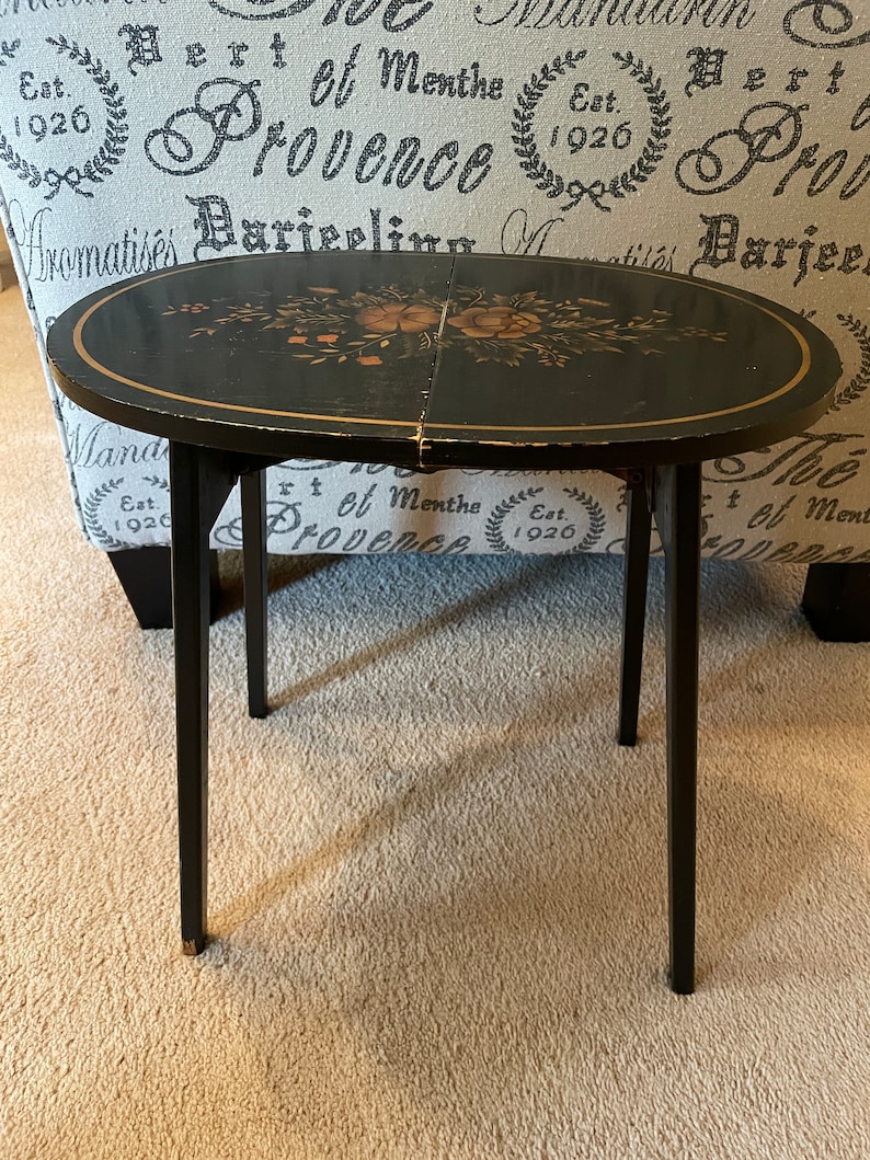 Vintage Hitchcock Small Folding Table With Floral Stencil Etsy
