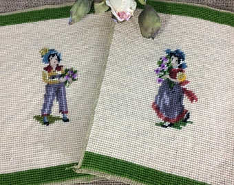 VENTA Vintage estilo victoriano Needlepoint 1950's Finished Needlepoint para enmarcar o almohadas Edwardian Children Needlepoint