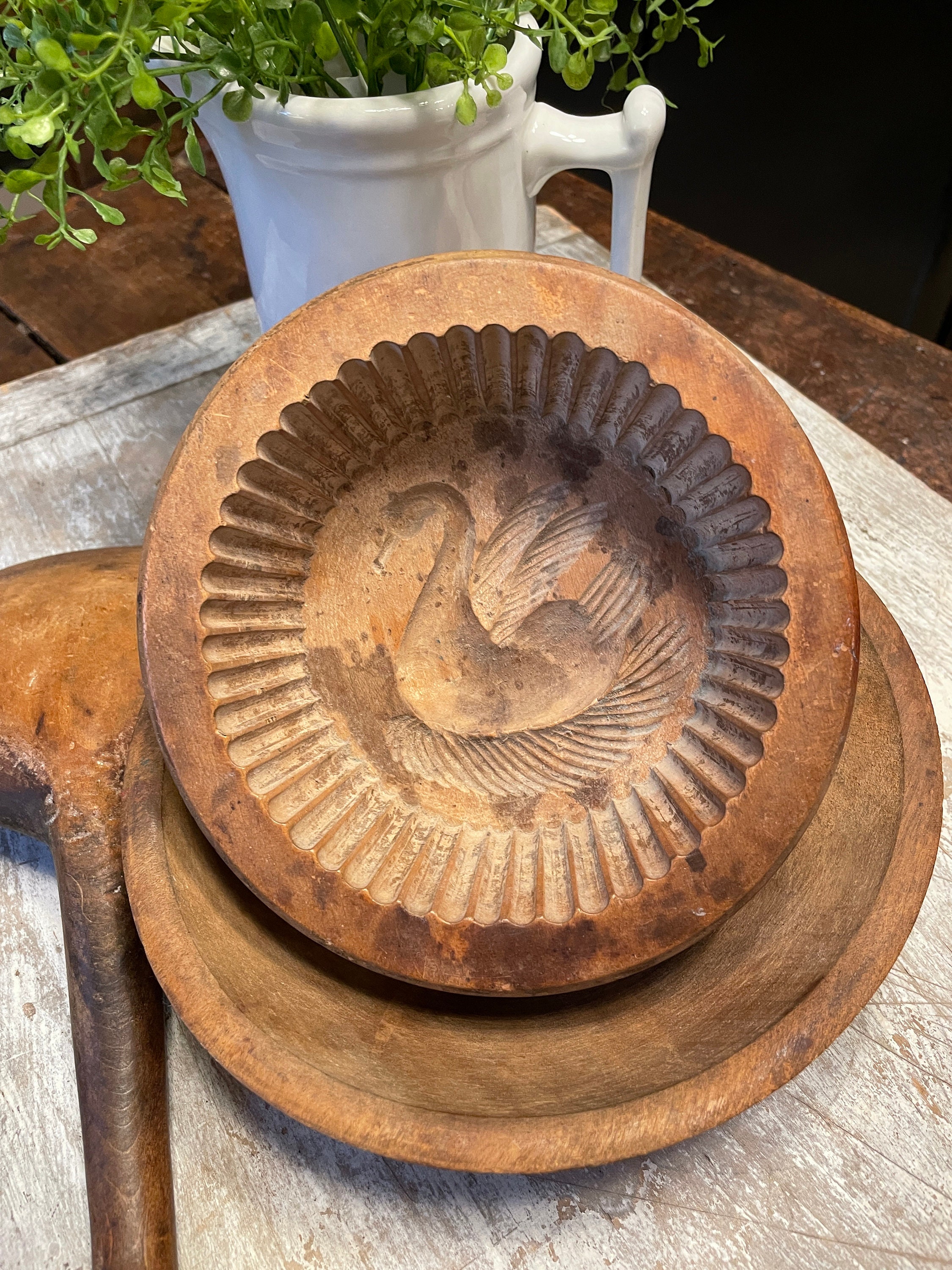 Antique Hand Carved Wooden Butter Molds Set of Three 