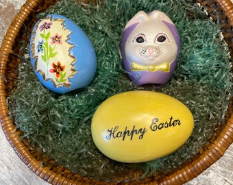 Vintage Lot of 3 Ceramic Easter Eggs, Hand Painted Easter Eggs