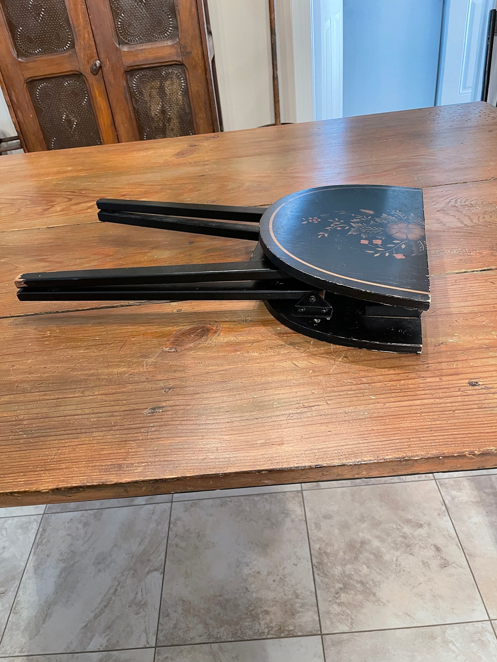 Vintage Hitchcock Small Folding Table With Floral Stencil Etsy
