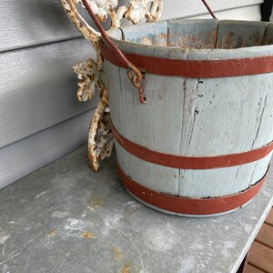 Antique Wooden Bucket 1920's Painted Wooden Bucket with Bale Handle image 3