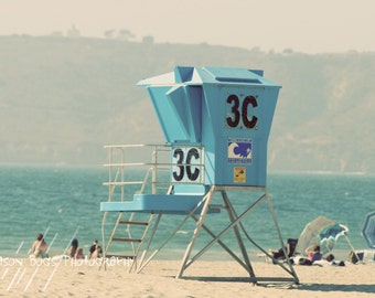 Lifeguard Tower Beach Photograph - 8x12 beach scene Summer day, beach photo, beach decor, Corona Del Mar, San Diego, California