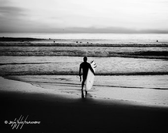 Surfing Photography - Surfer Standing on the Beach 8x10 B&W - Black and White photo