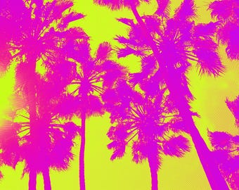 Pop Art Palm Tree Wall Art Print • Vibrant Neon Pink & Yellow Tropical Poster • Retro Beach House Decor • Modern Summer Print • Halftone Art