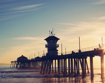 Summer Sunset at the Pier - Huntington Beach California, Sunset, Surfer, Pacific, Beach Decor, Wall Art, Beach Photography