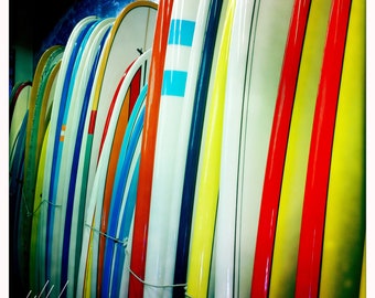 Surf Photography - Colorful Longboards - Square Surfing Photo, Modern wall decor, Surfing