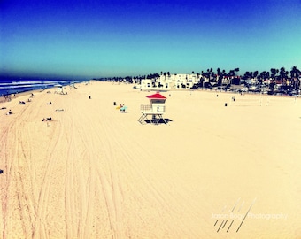 California Beach photo - View from the HB Pier down the beach 8x10 photo