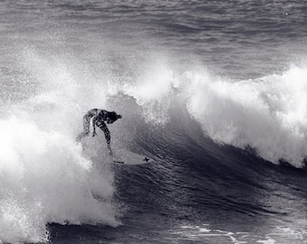 Surfing Photo Black & White - Surf Photography California - 8x12 B and W Photo - Metallic Paper