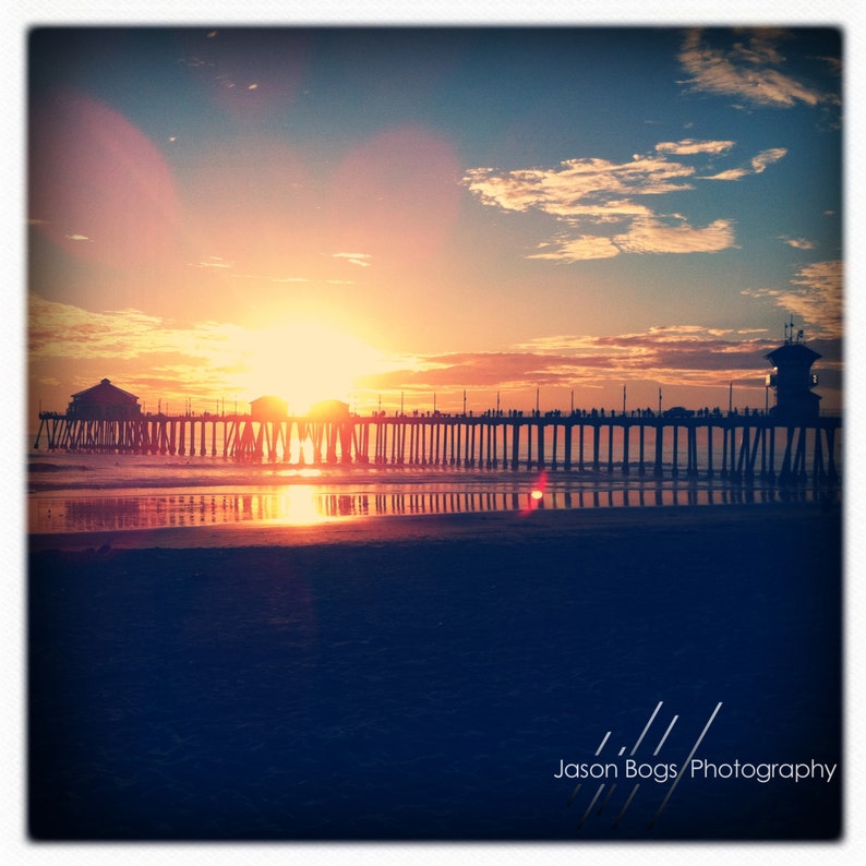 California Sunset over the HB Pier Square Photo image 1