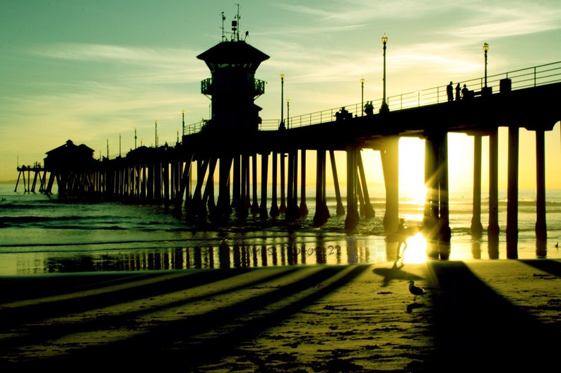 Surfer Under the Pier at Sunset California Beach 8X12 Fine - Etsy