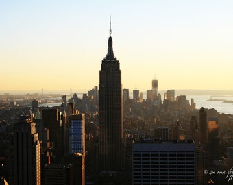 New York Sunset Photo - 8x12 photo of Manhattan - Empire State Building , Statue of Liberty , Brooklyn Bridge