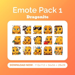 Dragonite Chibi Emote Pack 1 | 15x Dragonite Emotes for Streamers, Discord & Youtube - Premium Quality