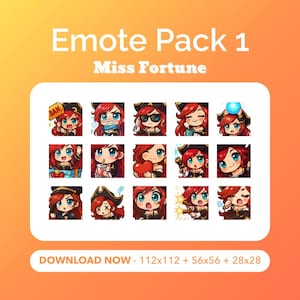 Miss Fortune-chibi-emotepakket 1 | x15 Miss Fortune-emotes voor streamers, Discord en YouTube: premiumkwaliteit