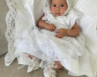 Baby Dedication Gown for baby, repurposed from mom's wedding dress. Sewgraceinspired.com turns your vintage dress into an instant heirloom.