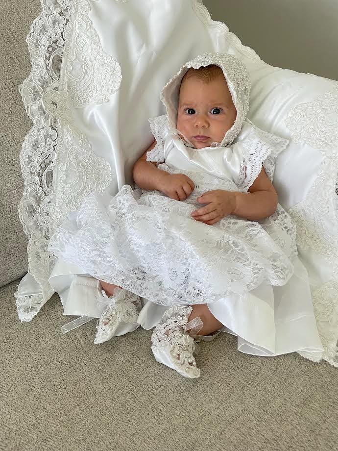 baby blanket made from bridesmaid dress Christening Blanket Made From Wedding Dress main image 0