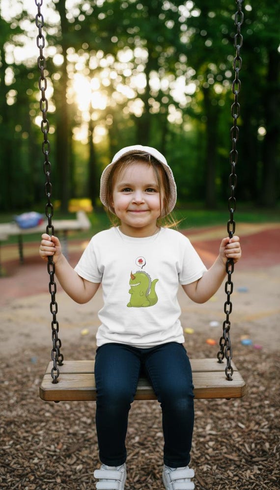 Dino Cupcake Shirt, Cute Dinosaur Kids Tee, Funny Birthday Dino Graphic, Kids Heavy Cotton Tee