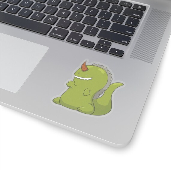 Hello Dino Sticker, Cute Dinosaur Vinyl Sticker, Green Dino Kiss-Cut Decal for Laptop Water Bottle