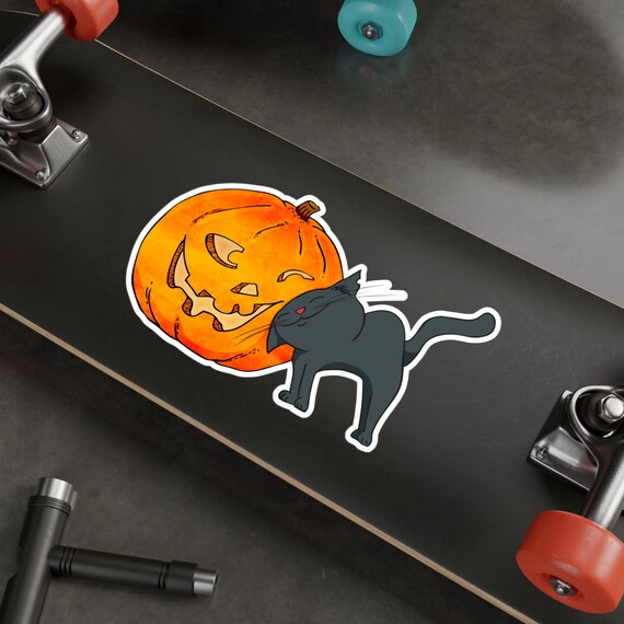 Pumpkin Cat Sticker, Halloween Cat Decal, Black Cat Pumpkin Vinyl Sticker, Kiss-Cut Decal for Laptop Water Bottle Car