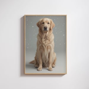Póster de perro: Impresión digital ligera de golden retriever, elegante arte mural para mascotas