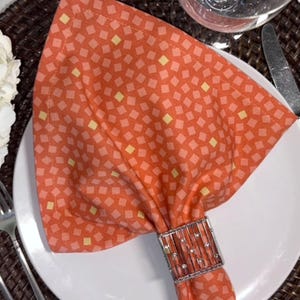 Handmade 100% Cotton Orange and Yellow Napkins with Mitered Corners: Set of 2