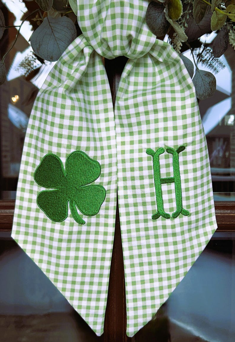 St. Patrick's Day Lucky Clover Wreath Sash - Embroidered Custom Monogram Door Decor