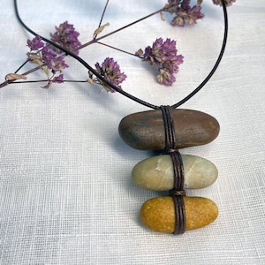 Natural Stone Pendant, Pebble Jewelry, Adjustable Beach Stone Necklace