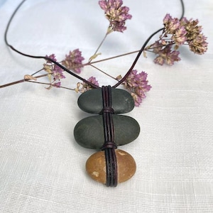 Natural Stone Pendant, Pebble Jewelry, Adjustable Beach Stone Necklace