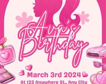 Pink Doll Birthday Invitation | Glam Party Invite (Digital) | Barbie-Themed