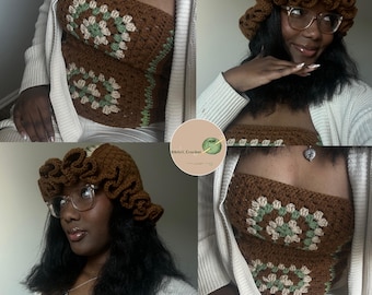 CHANTEL’s Granny Square Crochet Tube Top & Ruffle Hat