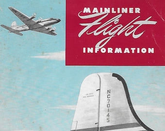 Paquete de información de viaje del avión principal United Airlines 300 de la década de 1940 (carpeta)