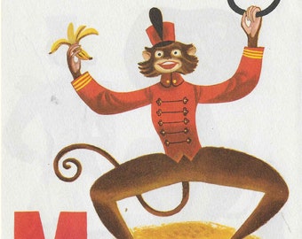 Vintage Mid Century Original Patric Hudson Illustration - CIrcus Alphabet